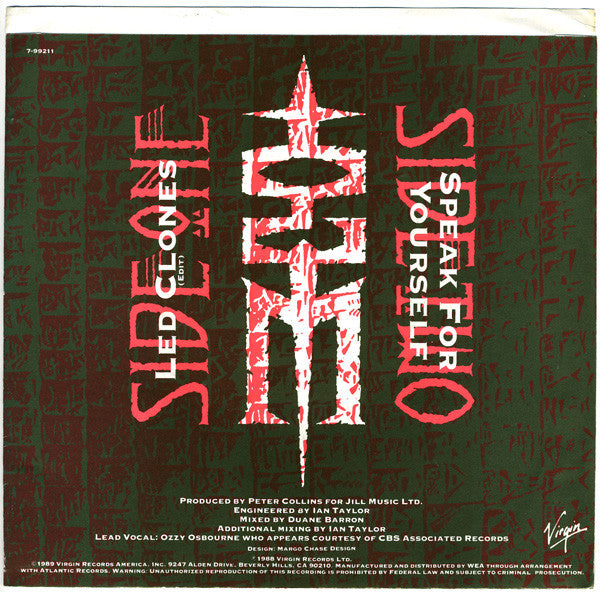 GARY MOORE & OZZY OSBOURNE - Led Clones 7" (Black Vinyl) (1989 Press)